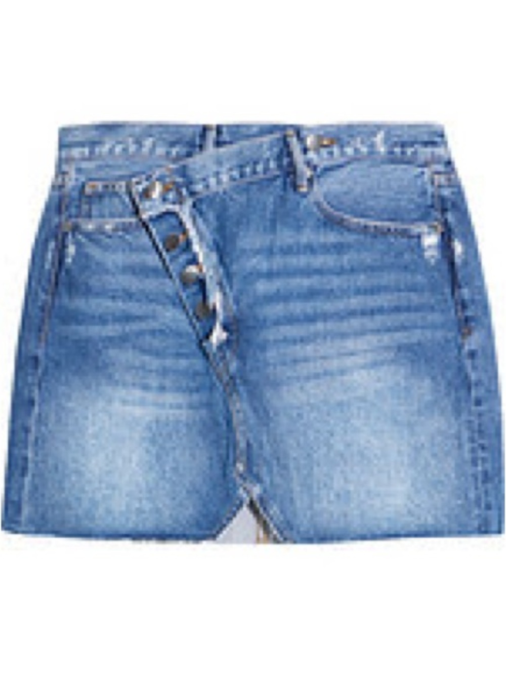 FRAME Distressed Overlap Classic Wash Denim Mini Skirt